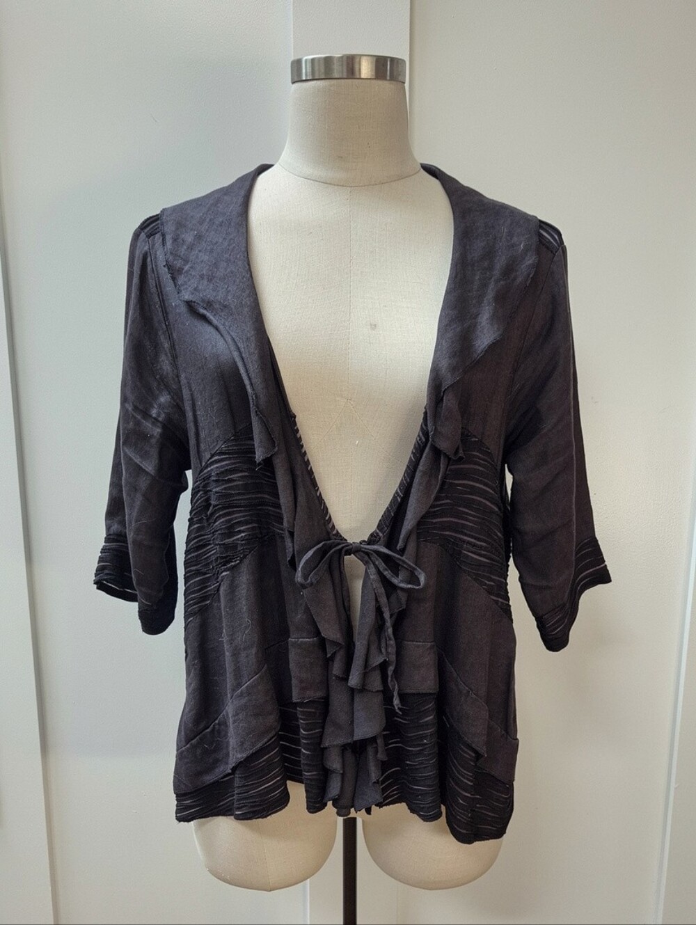 Made In Italy Charcoal Open Front Tie Cardigan Vintage